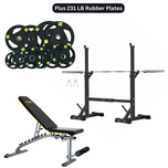 HAJEX Home Gym Strength Stack - Rack, Bench, Barbell & Plates