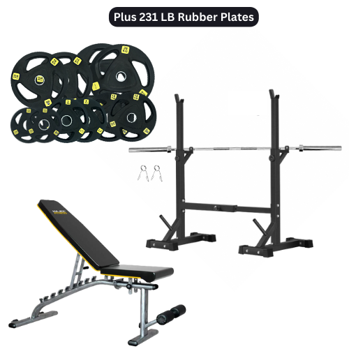 HAJEX Home Gym Strength Stack - Rack, Bench, Barbell & Plates