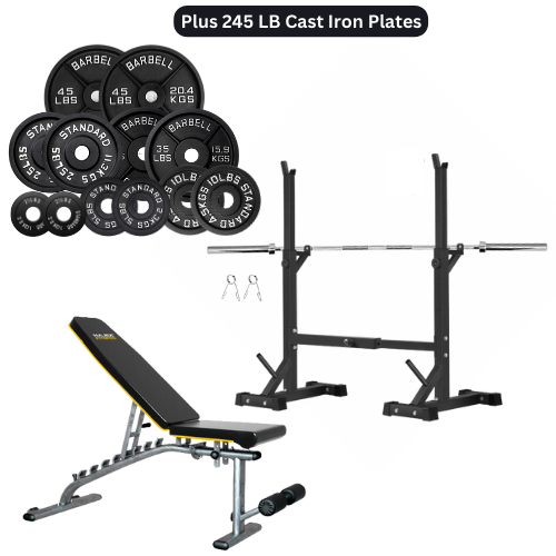 HAJEX Home Gym Strength Stack - Rack, Bench, Barbell & Plates