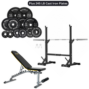 HAJEX Home Gym Strength Stack - Rack, Bench, Barbell & Plates