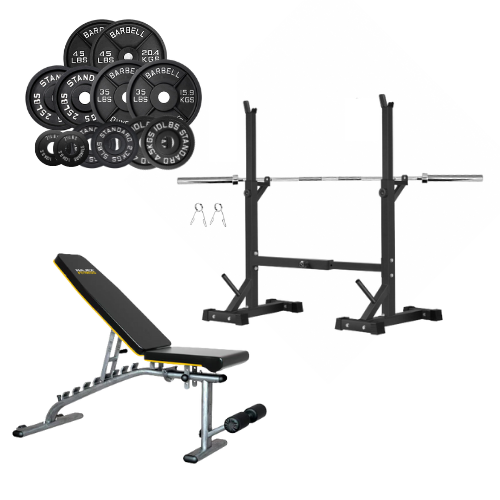 HAJEX Home Gym Strength Stack - Rack, Bench, Barbell & Plates